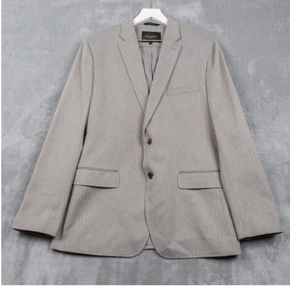 BANANA REPUBLIC Tailored Fit Herringbone‎ Blazer Jacket 100% Cotton Mens 44R